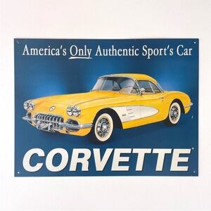 Vintage yellow Corvette metal sign 1958 Chevy Corvette Roadster sports car